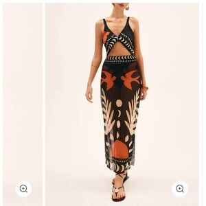 Commense Black and Orange Cutout Bathingsuit With Sheer Skirt